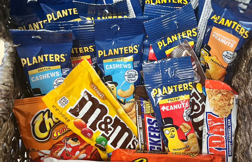 basket of packaged snacks